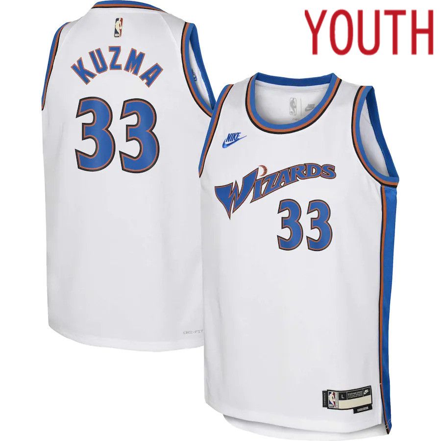 Youth Washington Wizards #33 Kyle Kuzma Nike White Classic Edition 2022-23 Swingman NBA Jersey